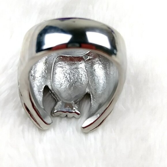 Silver Owl Ring Stainless Steel Statement Bird Biker Ring - Picture 8 of 13